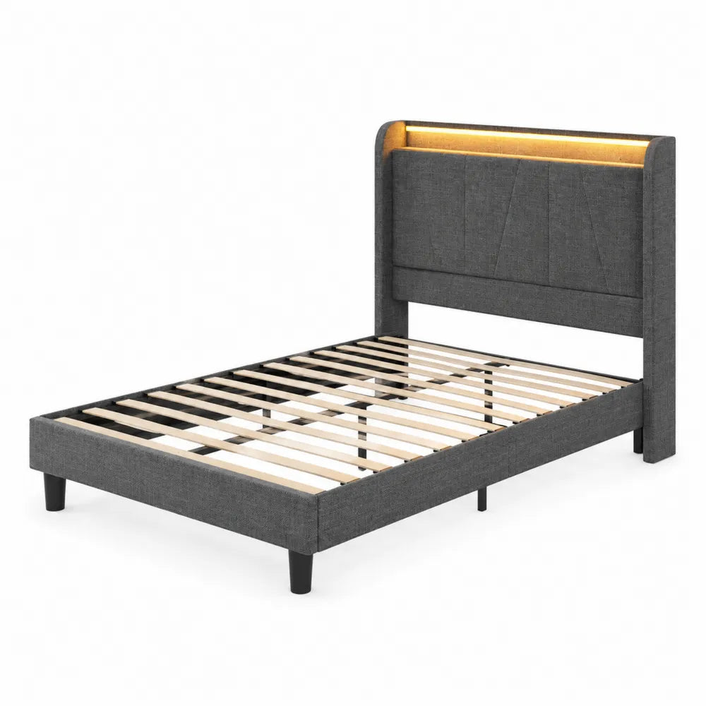Lit double en tissu avec LED et tête de lit 140x190 cm