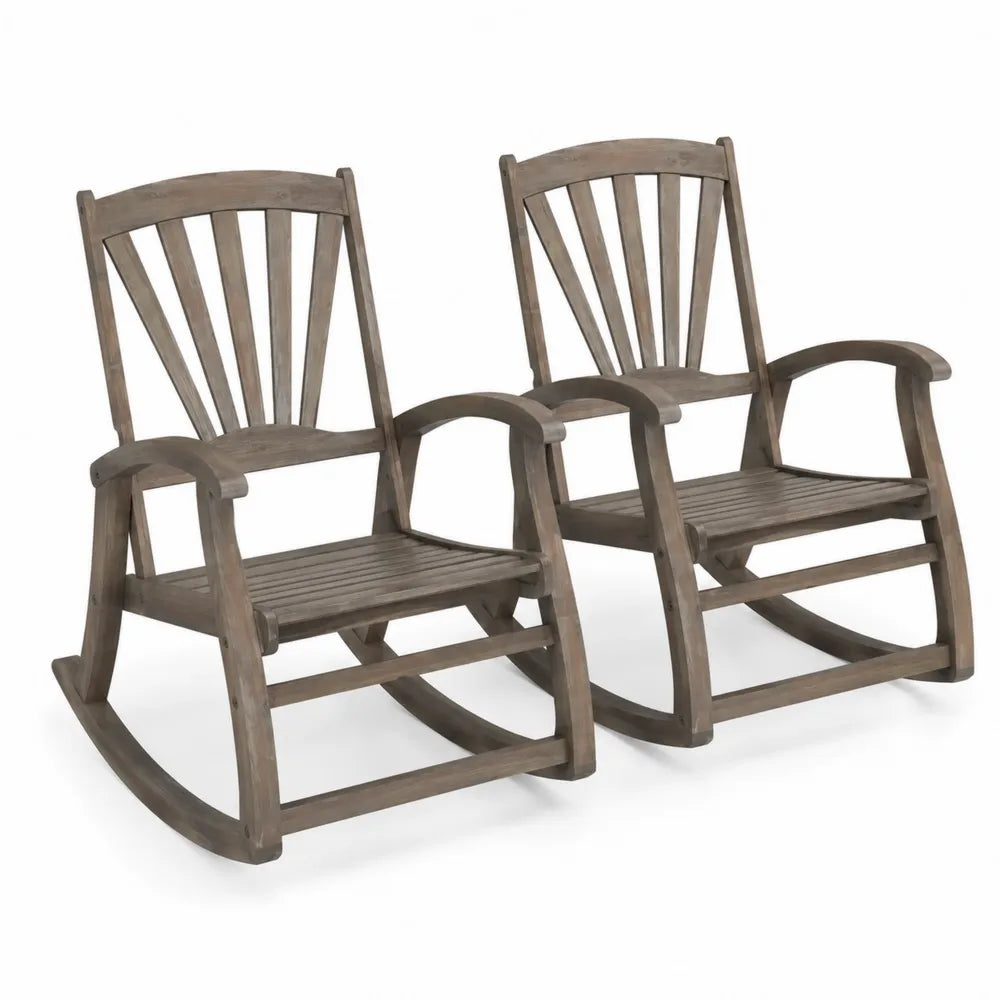Ensemble de 2 chaises à bascule en bois massif brun