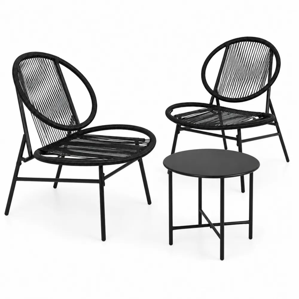 Ensemble de chaises et table en métal et résine tressée noire