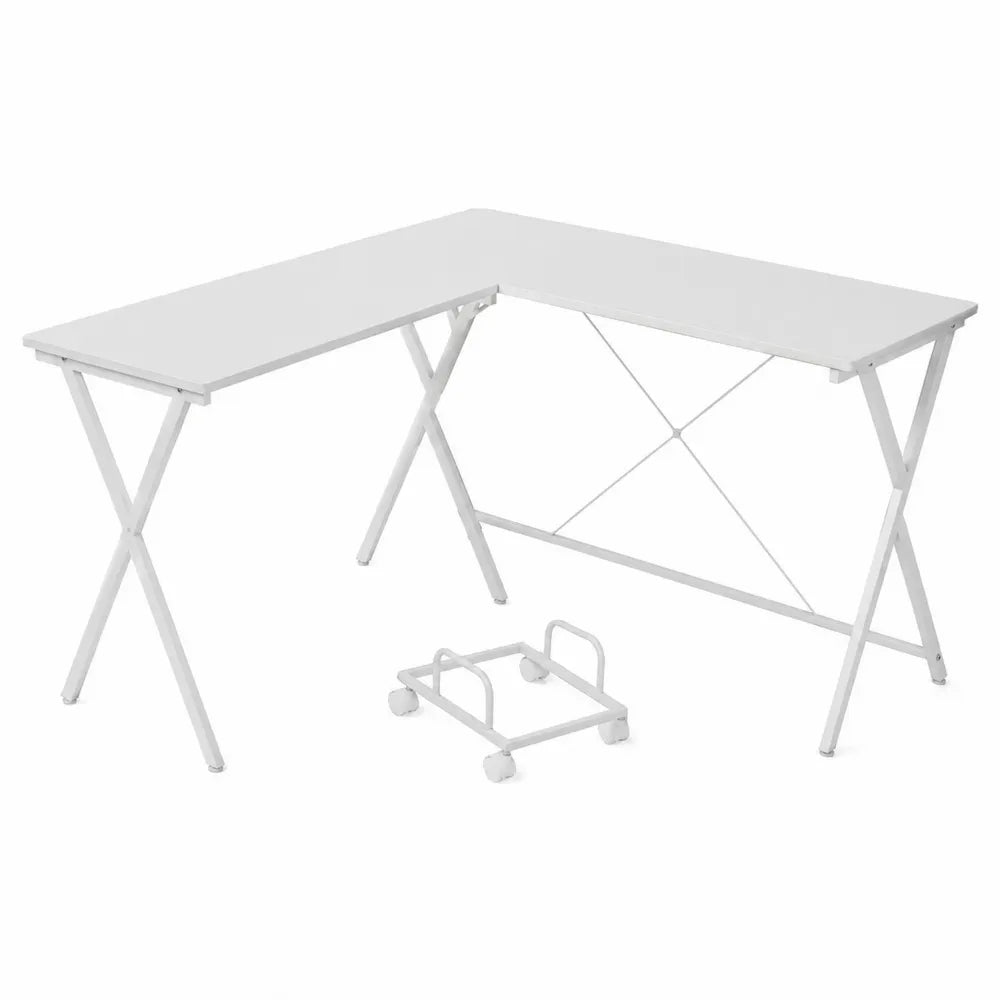 Bureau d'angle pliable MDF et acier Blanc
