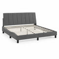 Lit double en tissu gris avec structure en bois 200x160 cm
