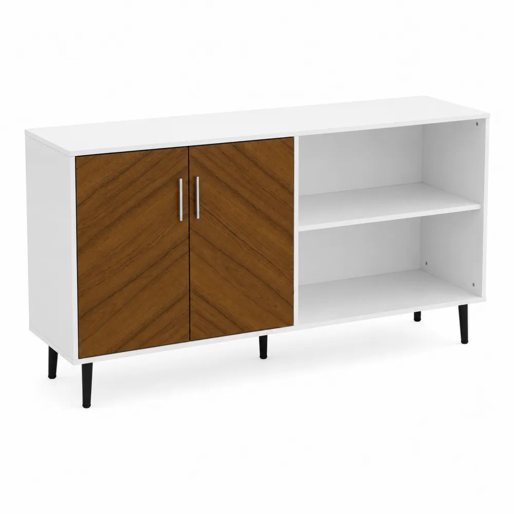 Meuble de rangement en MDF blanc et placage chêne 120x40x80cm