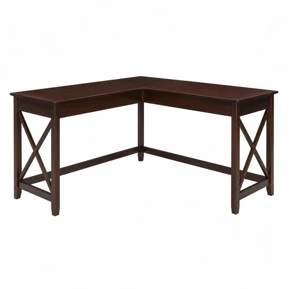 Bureau d'angle en bois massif Brun foncé