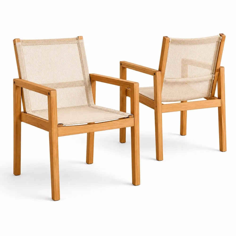 Chaises Extérieures en Teck et Tissu Beige Ensemble de 2